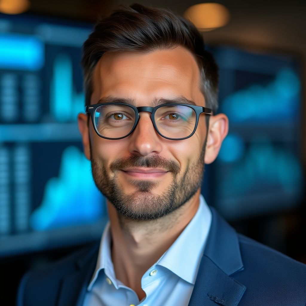 Retrato profesional de Javier Morales, Jefe de Análisis Cuantitativo.